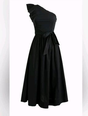 J. Crew Factory One Shoulder Ruffle Midi Dress Black Women’s Size 8 NWT